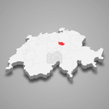 Ilustración de Zug cantone ubicación dentro de Suiza mapa isométrico 3d - Imagen libre de derechos