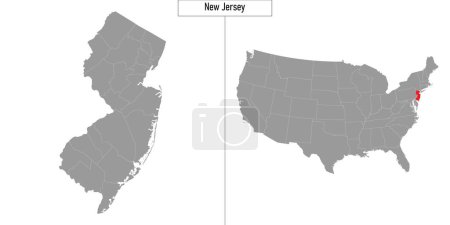 Illustration for Simple map of New Jersey state of United States and location on USA map - Royalty Free Image