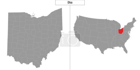 Ilustración de Mapa simple de Ohio estado de Estados Unidos y ubicación en el mapa de EE.UU. - Imagen libre de derechos