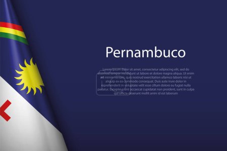 Illustration for 3d flag Pernambuco, state of Brazil, isolated on background with copyspace - Royalty Free Image