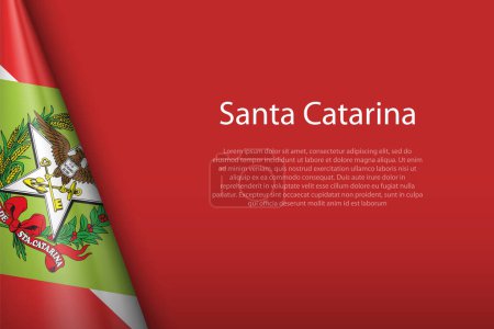 Illustration for 3d flag Santa Catarina, state of Brazil, isolated on background with copyspace - Royalty Free Image