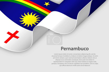 Illustration for 3d ribbon with flag Pernambuco. Brazilian state. isolated on white background with copyspace - Royalty Free Image