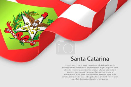 Illustration for 3d ribbon with flag Santa Catarina. Brazilian state. isolated on white background with copyspace - Royalty Free Image