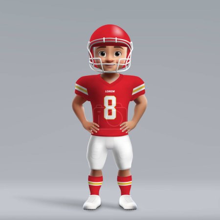 3d cartoon cute young american football player in Kansas City Chiefs uniform. Football team jersey