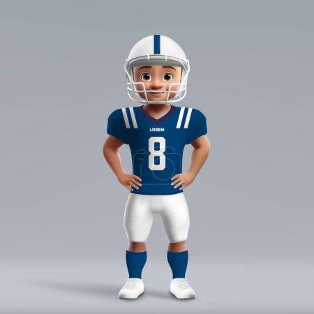Illustration for 3d cartoon cute young american football player in Indianapolis Colts uniform. Football team jersey - Royalty Free Image