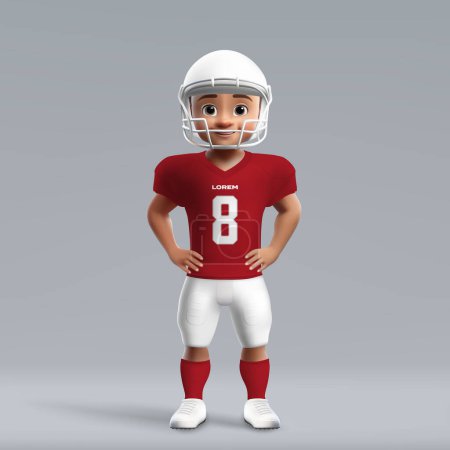 Illustration for 3d cartoon cute young american football player in Arizona Cardinals uniform. Football team jersey - Royalty Free Image