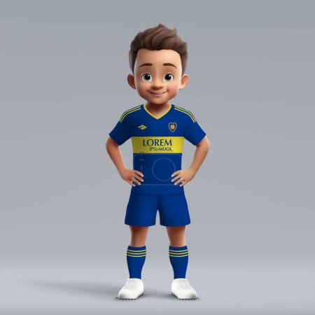 Illustration for 3d cartoon cute young soccer player in Boca Juniors football uniform. Football team jersey - Royalty Free Image