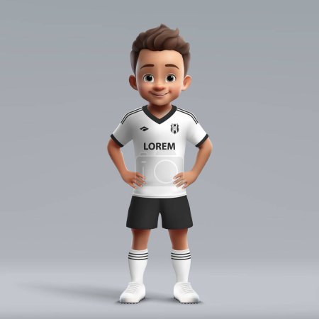 Illustration for 3d cartoon cute young soccer player in Besiktas football uniform. Football team jersey - Royalty Free Image
