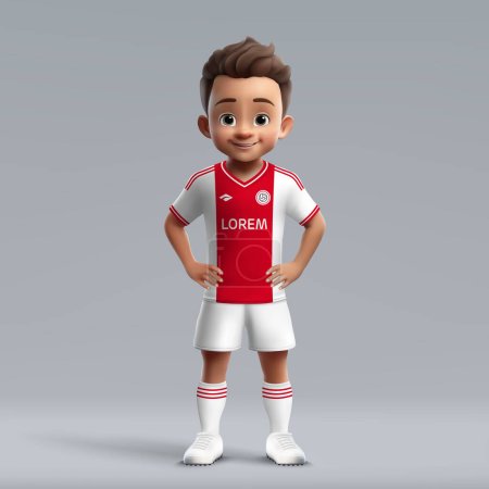Ilustración de 3d dibujos animados joven jugador de fútbol lindo en uniforme de fútbol Ajax. Jersey del equipo de fútbol - Imagen libre de derechos