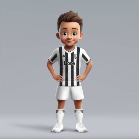 Ilustración de 3d dibujos animados joven jugador de fútbol lindo en uniforme de fútbol Juventus. Jersey del equipo de fútbol - Imagen libre de derechos