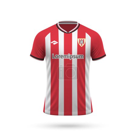 Illustration for 3d realistic soccer jersey in Athletic Bilbao style, shirt template for football kit 2023 - Royalty Free Image