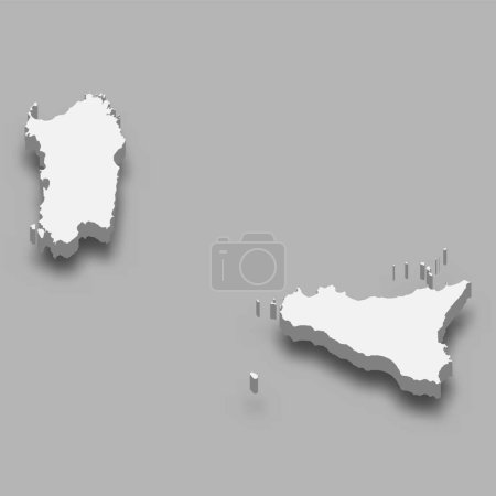 Téléchargez les illustrations : Carte isométrique 3d Îles Région d'Italie, isolées avec ombre - en licence libre de droit