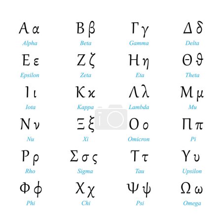 letras griegas del alfabeto sobre fondo blanco, ilustración vectorial 
