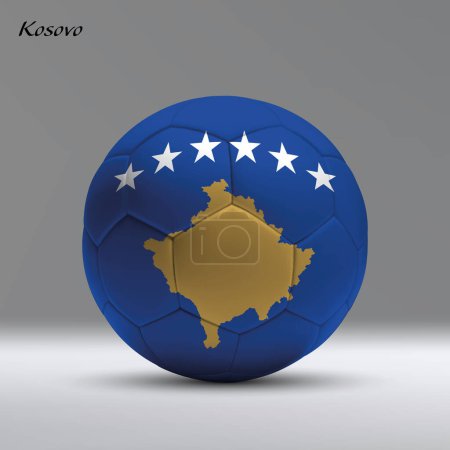 Ilustración de 3d bola de fútbol realista iwith bandera de Kosovo en el fondo del estudio, plantilla de bandera de fútbol - Imagen libre de derechos