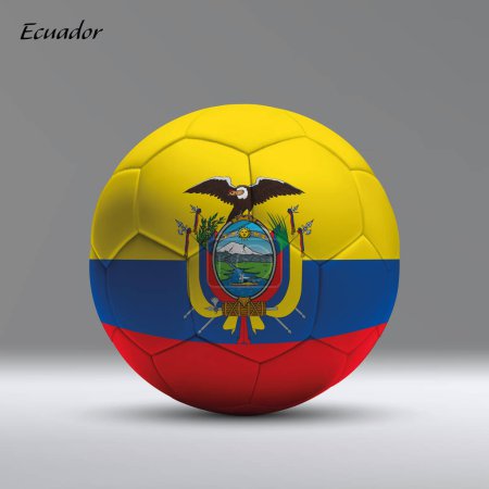 Ilustración de 3d bola de fútbol realista iwith bandera de Ecuador en fondo de estudio, plantilla de bandera de fútbol - Imagen libre de derechos