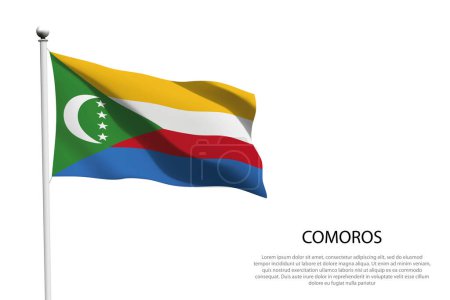 Téléchargez les illustrations : Drapeau national Comores isolé agitant sur fond blanc - en licence libre de droit