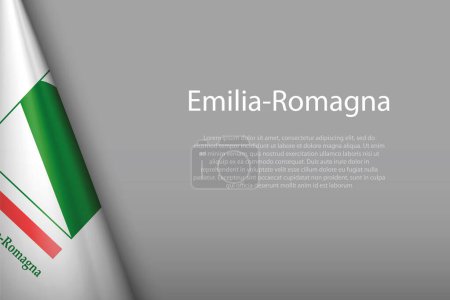 Téléchargez les illustrations : Drapeau 3d Emilie-Romagne, région d'Italie, isolé en arrière-plan avec copyspace - en licence libre de droit