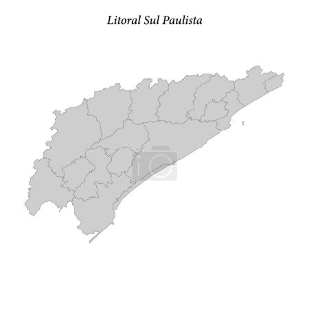 Illustration for Map of Litoral Sul Paulista is a mesoregion in Sao Paulo state with borders municipalities - Royalty Free Image