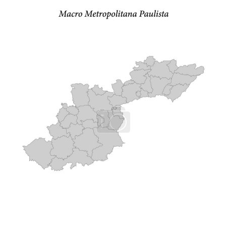 Illustration for Map of Macro Metropolitana Paulista is a mesoregion in Sao Paulo state with borders municipalities - Royalty Free Image