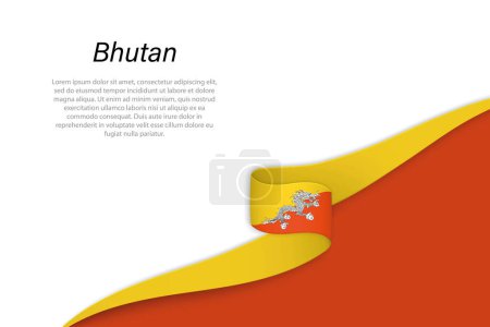Illustration for Wave flag of Bhutan with copyspace background. Banner or ribbon vector template - Royalty Free Image