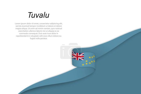 Illustration for Wave flag of Tuvalu with copyspace background. Banner or ribbon vector template - Royalty Free Image