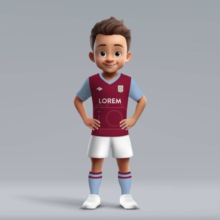 Ilustración de 3d dibujos animados joven jugador de fútbol lindo en uniforme de fútbol Aston Villa. Jersey del equipo de fútbol - Imagen libre de derechos