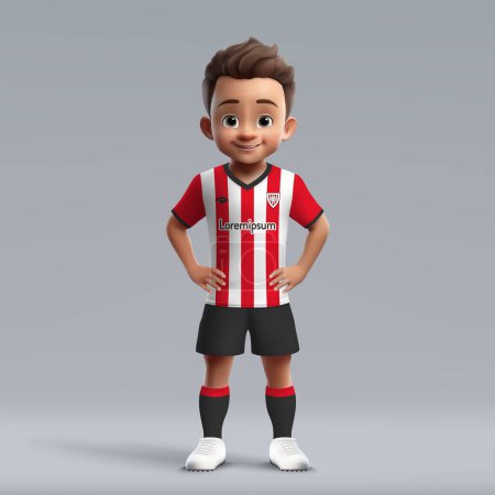 Illustration for 3d cartoon cute young soccer player in Athletic Bilbao football uniform. Football team jersey - Royalty Free Image
