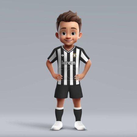 Téléchargez les illustrations : 3d dessin animé mignon jeune footballeur en uniforme de football Newcastle United. maillot équipe de football - en licence libre de droit