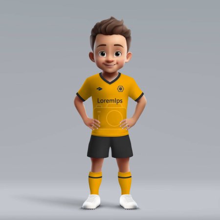 Ilustración de 3d dibujos animados lindo joven jugador de fútbol en Wolverhampton uniforme de fútbol. Jersey del equipo de fútbol - Imagen libre de derechos