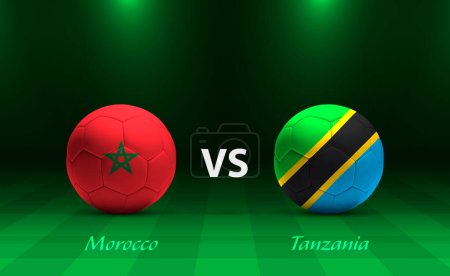 Téléchargez les illustrations : Modèle de diffusion de tableau de bord de football Maroc vs Tanzanie pour le tournoi africain de football 2023 - en licence libre de droit