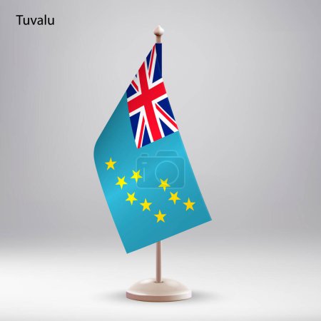 Illustration for Flag of Tuvalu hanging on a flag stand. Usable for summit or conference presentaiton - Royalty Free Image