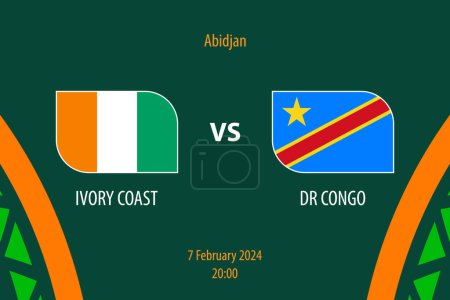 Ilustración de Costa de Marfil vs RD Congo marcador de fútbol plantilla de difusión para el torneo de fútbol de África 2023 - Imagen libre de derechos
