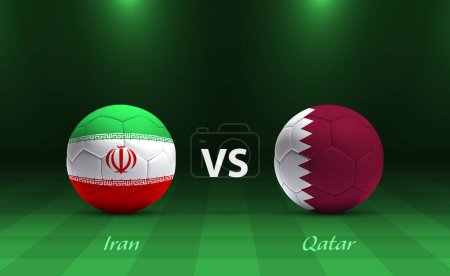 Ilustración de Irán vs Qatar marcador de fútbol plantilla de difusión para el torneo de fútbol asia 2023 - Imagen libre de derechos