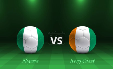 Ilustración de Nigeria vs Costa de Marfil marcador de fútbol plantilla de difusión para el torneo de fútbol de África 2023 - Imagen libre de derechos