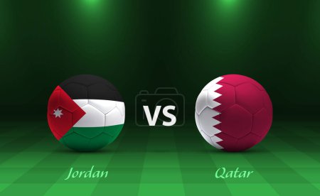 Ilustración de Jordan vs Qatar marcador de fútbol plantilla de difusión para el torneo de fútbol asia 2023 - Imagen libre de derechos
