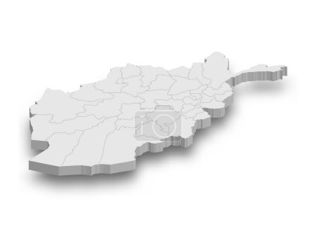 3d Afghanistan weiße Landkarte mit isolierten Regionen auf weißem Hintergrund