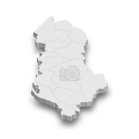 3d Albanien weiße Landkarte mit isolierten Regionen auf weißem Hintergrund