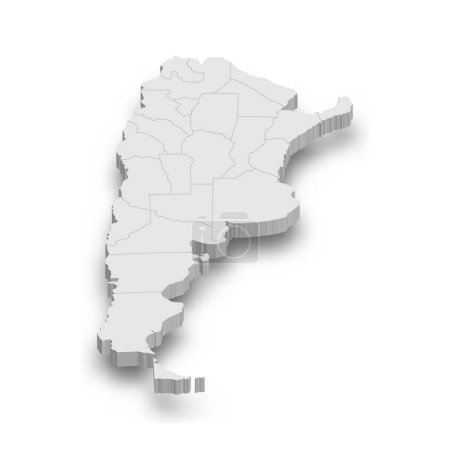 3d Argentinien weiße Landkarte mit isolierten Regionen auf weißem Hintergrund