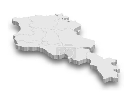 3d Armenien weiße Landkarte mit isolierten Regionen auf weißem Hintergrund