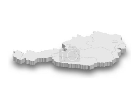 3d Österreich weiße Landkarte mit isolierten Regionen auf weißem Hintergrund