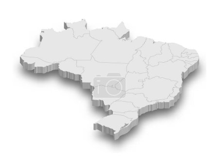 3d Brasilien weiße Landkarte mit isolierten Regionen auf weißem Hintergrund
