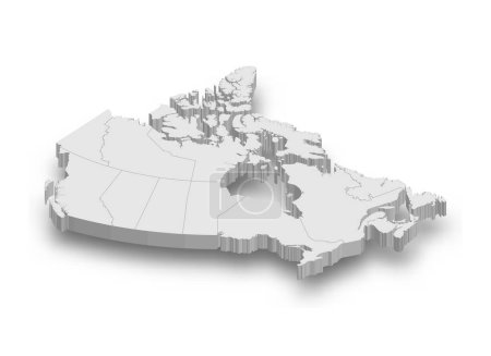 3d Kanada weiße Landkarte mit isolierten Regionen auf weißem Hintergrund