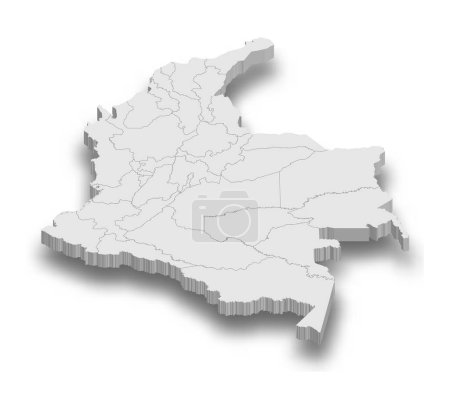 3d Kolumbien weiße Landkarte mit isolierten Regionen auf weißem Hintergrund