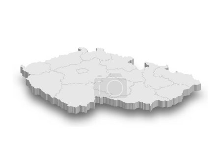 3d Tschechische Republik weiße Karte mit isolierten Regionen auf weißem Hintergrund