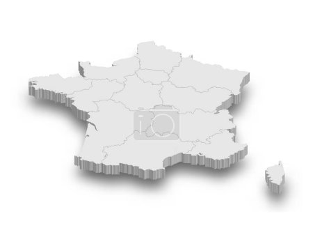 3d Frankreich weiße Landkarte mit isolierten Regionen auf weißem Hintergrund