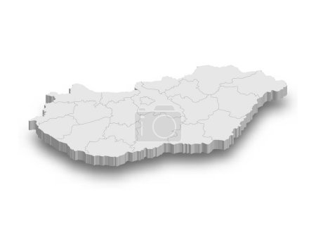 3d Ungarn weiße Landkarte mit isolierten Regionen auf weißem Hintergrund