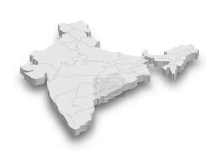 3d Indien weiße Landkarte mit isolierten Regionen auf weißem Hintergrund