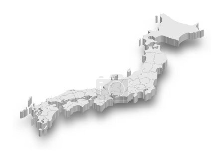 3d Japan weiße Landkarte mit isolierten Regionen auf weißem Hintergrund