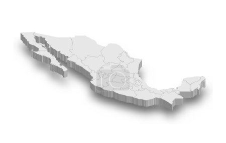3d Mexiko weiße Landkarte mit isolierten Regionen auf weißem Hintergrund
