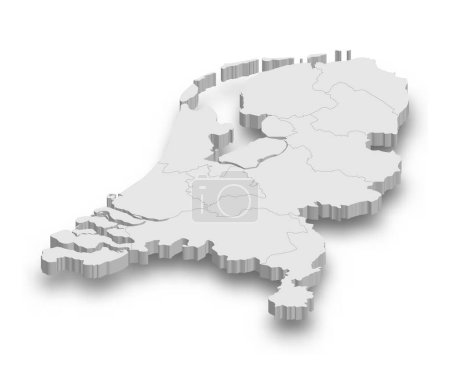 3d Niederlande weiße Landkarte mit isolierten Regionen auf weißem Hintergrund